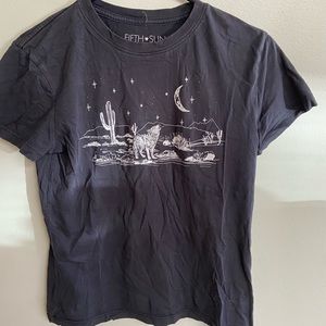 Women’s Black T-shirt size S Night Desert Cactus Wolf Coyote